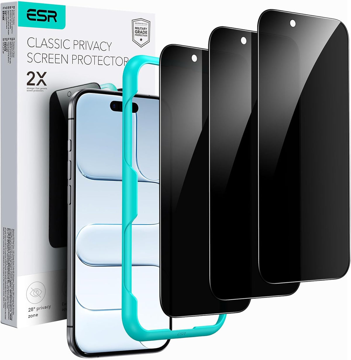 ESR 3 Pack for iPhone 17/16 Pro Privacy Screen Protector, Align Frame