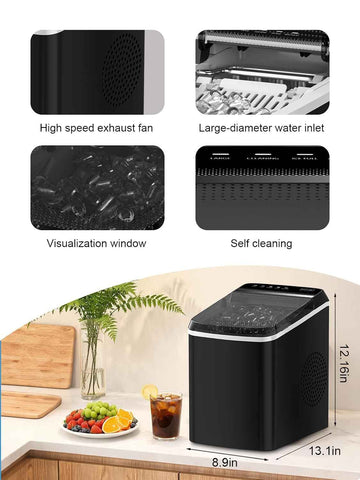 KRIB BLING Portable Ice Cube Machine, Countertop Ice Maker, Black