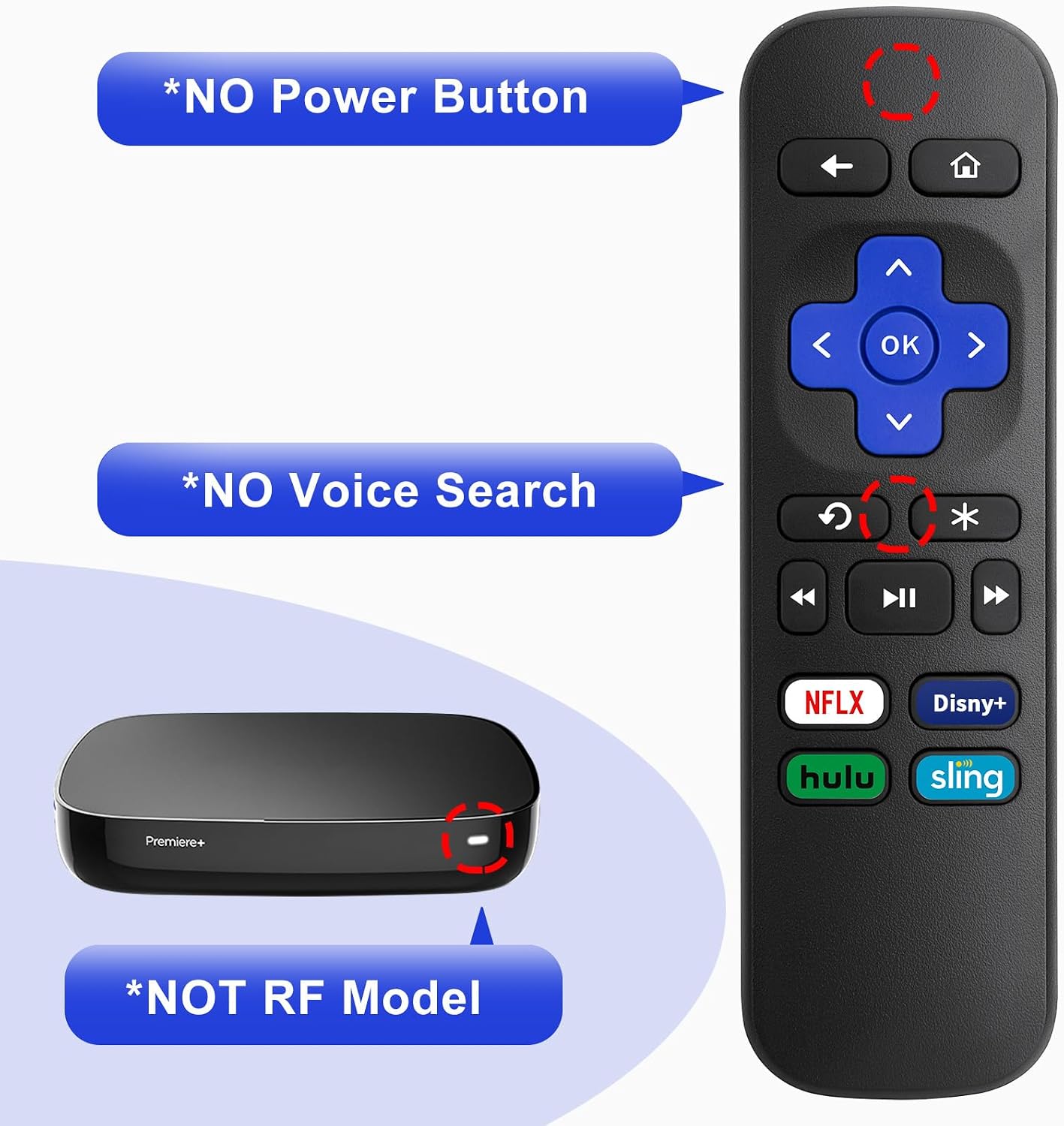 (2 Pack) Replacement Remote for Roku Box Express Player Premiere Control