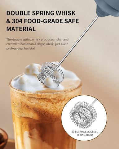 CIRCLE JOY Rechargeable Milk Frother Handheld, Dual Ring Electric Coffee Frother, Portable Hand Frother Wand Drink Mixer for Matcha Lattes Cappuccino, Kitchen Gifts, Blue