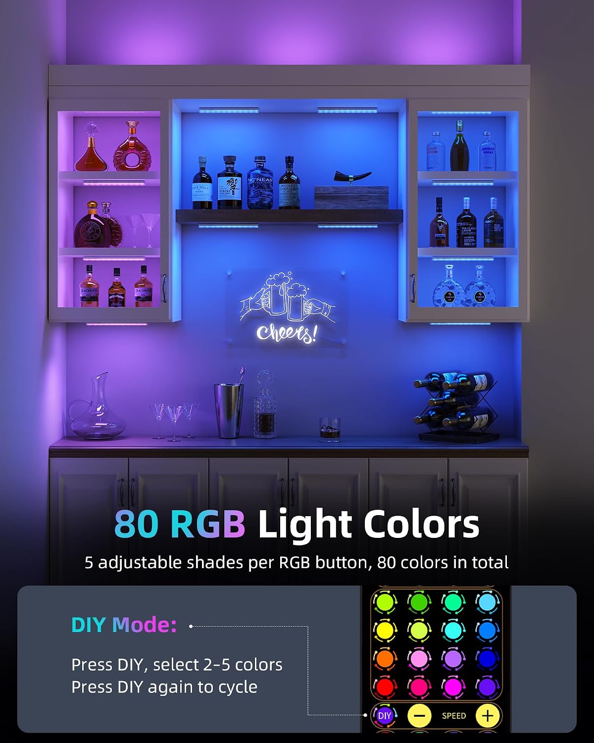 EZVALO Color Changing Strip Light Bar, Bookshelf Light with Remote