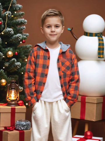 Boys Flannel Shirts Kids Plaid Hoodie for 6-15 Years