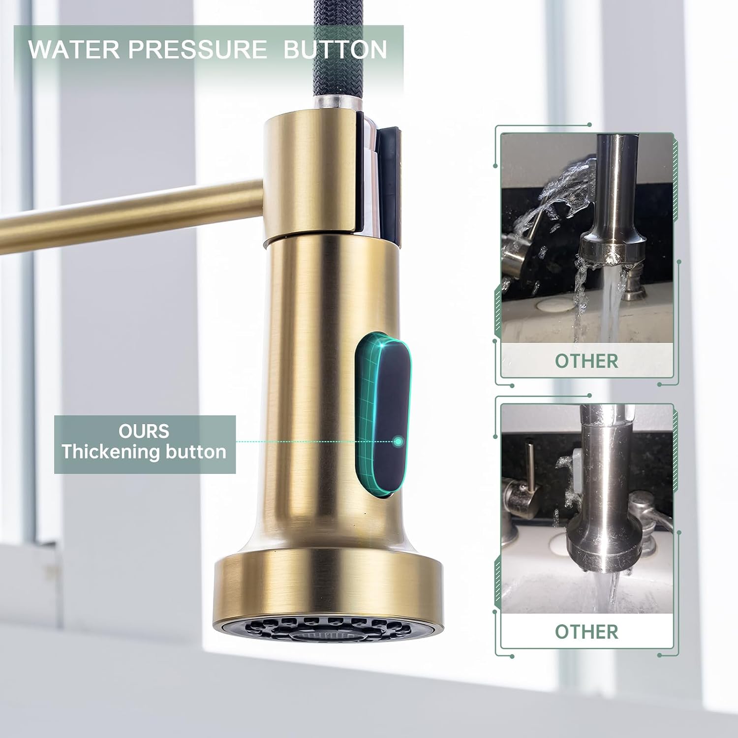 WEWE Pull-Down Kitchen Faucet, 2-Mode Sprayer, Gold, High Arc