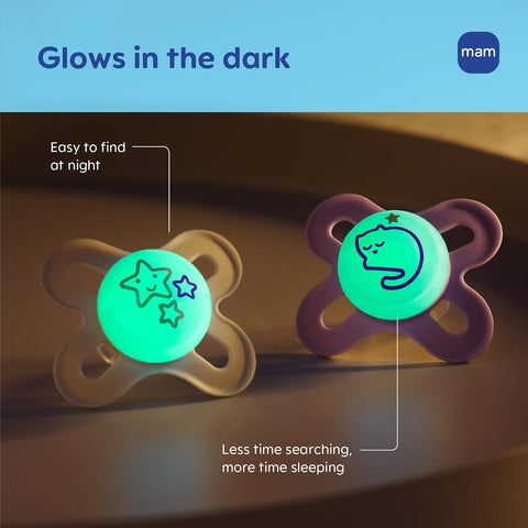 MAM Original Start Baby Pacifiers 0-3 Months, Glow in The Dark, 2 Pack