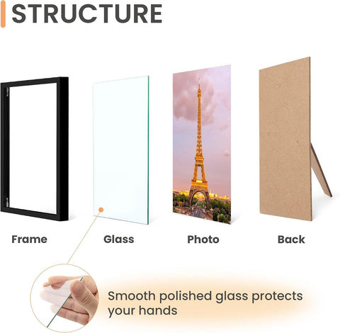 upsimples 4x6 Picture Frame Glass, Thin Border, Black Photo Frames, 3 Pack