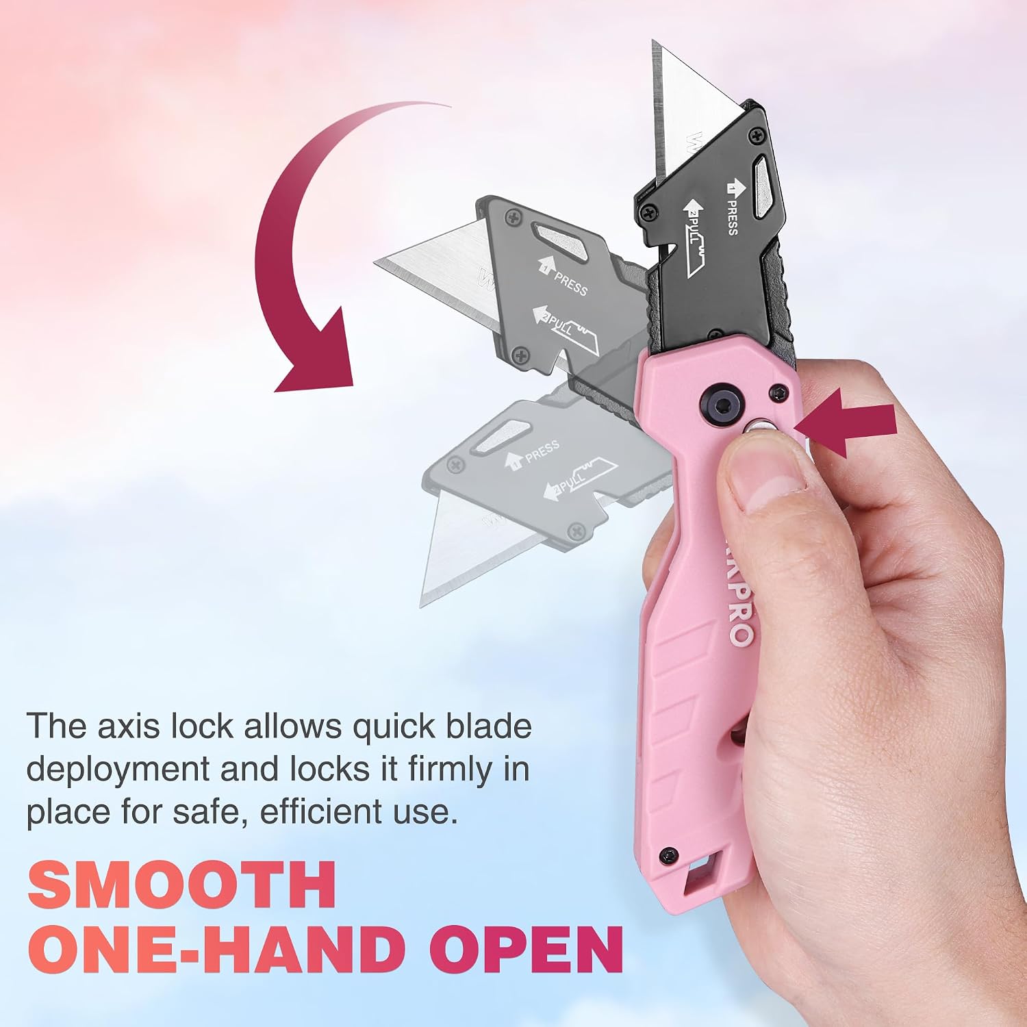 WORKPRO Folding Utility Knife, Quick Change Box Cutter, Pink