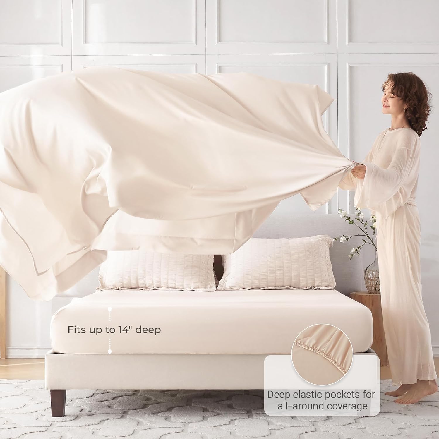 MUXHOMO Twin XL Comforter Set 5 Pieces, Seersucker Bed in a Bag, Beige