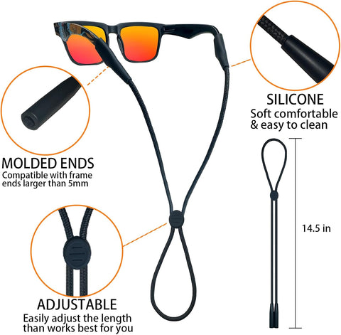Non-Slip Glasses Strap Adjustable Cotton Cord, 3PCS Black