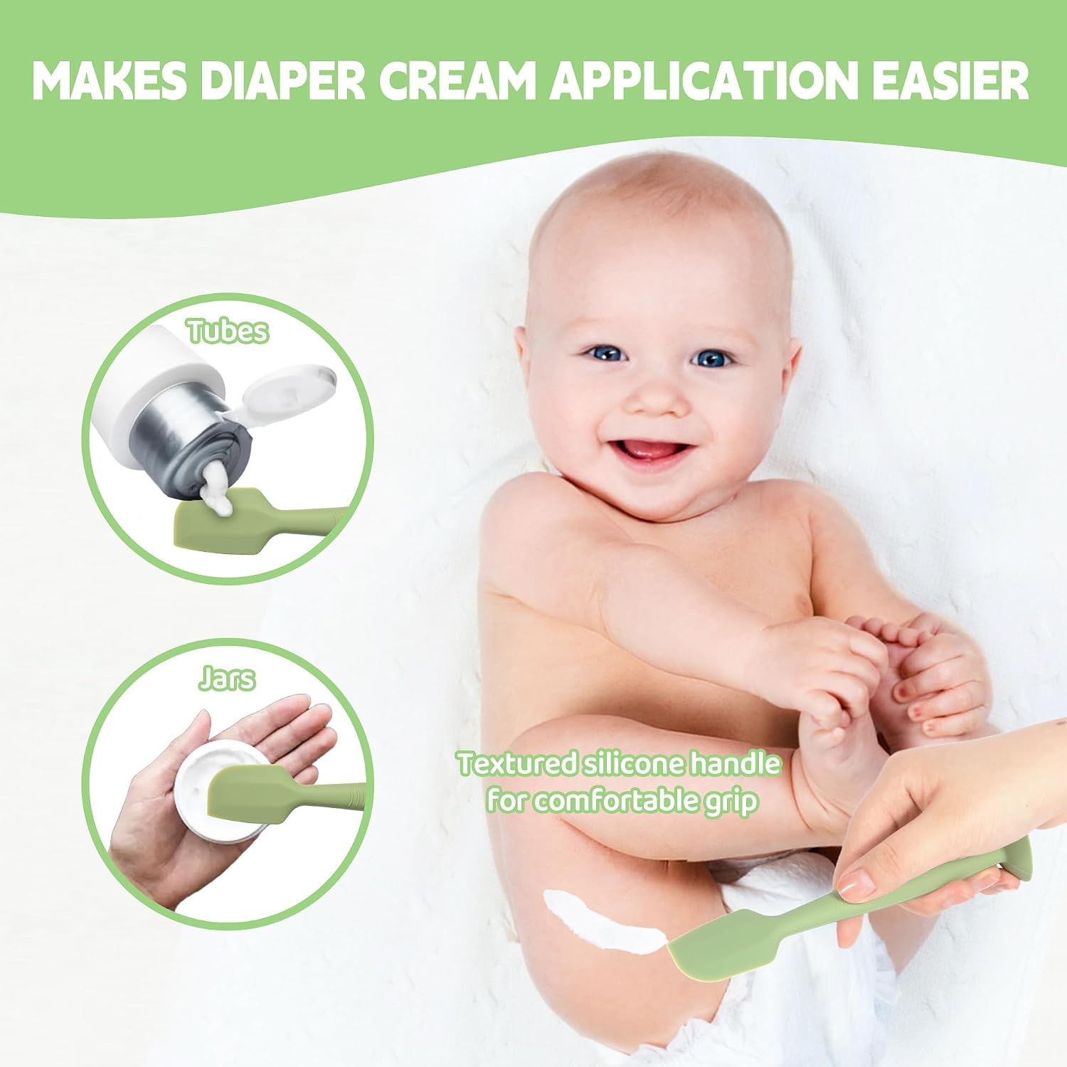 Butt Spatula Baby Diaper Cream spatula 3 Pcs with 3 Storage case,Soft Silicone Diaper Cream Applicator Bum Butt Paste spatulas Brush with Suction Base,Large diaper Rash cream Applicator