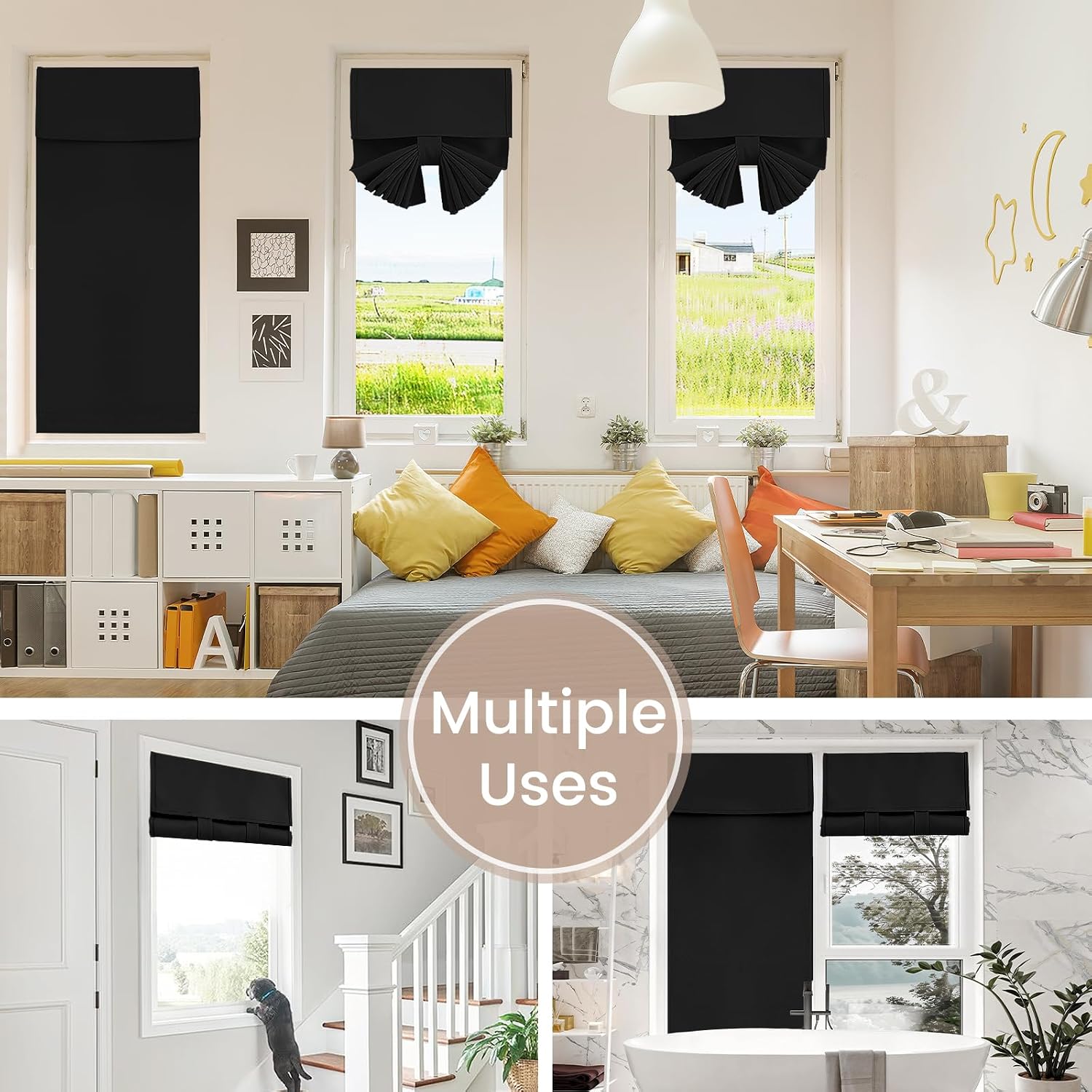 Vatge Blackout Door Curtains - Room Darkening French Door Curtains for Small Windows, Front Window Covering for Classroom/Glass/Patio/Sliding, 1 Panel, W24 x L36, Black
