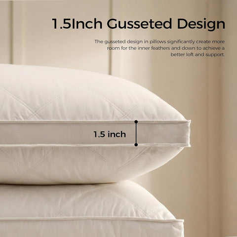 puredown® Goose Feathers and Down Pillows, 100% Organic Cotton Cover, Gusseted Pillow for Sleeping Hotel Collection Bed Pillows, Standard, Set of 2