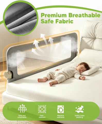 Bed Rail for Toddlers, 59IN Baby Bed Rail Guard Folding Up, Child Safety Side Railing Guards with Reinforced Anchor Bed