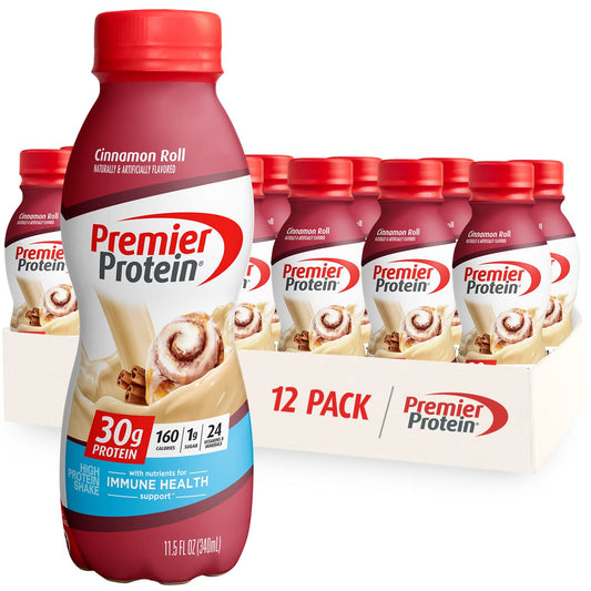 Premier Protein Shake, 30g Protein, 1g Sugar,24 Vitamins&Minerals Nutrients to Support Immune Health, Cinnamon Roll,11.5 fl oz - Pack of 12