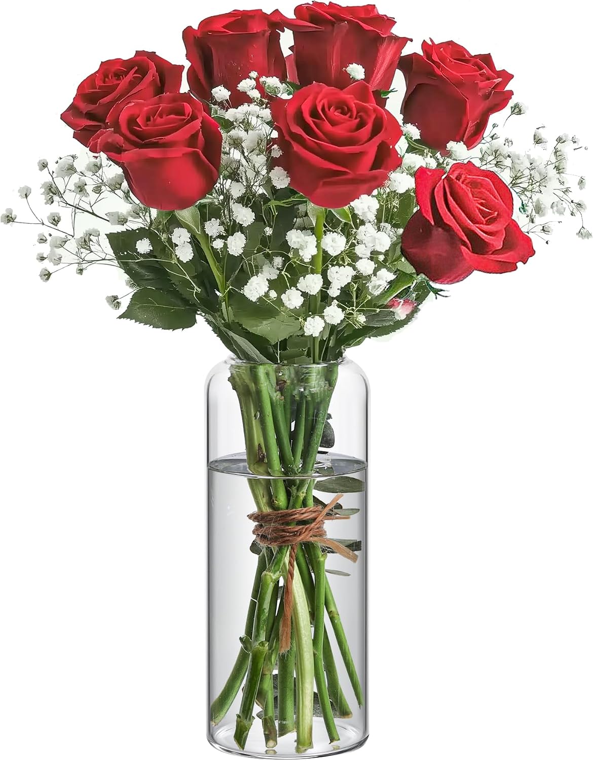 ComSaf Glass Flower Vase 8 Inch Tall, Clear Bud Vase for Centerpieces