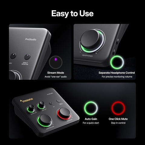 MAONO P1 USB Audio Interface with 70dB Gain for PC, Phone, iPad & Guitar