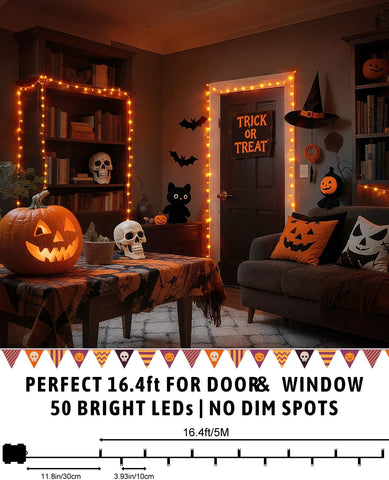 Halloween String Lights Battery Operated, Orange Lights with Timer Waterproof 16.4ft 50 LED Halloween Decorations for Outdoor Indoor Patio Party Garden Yard Decor