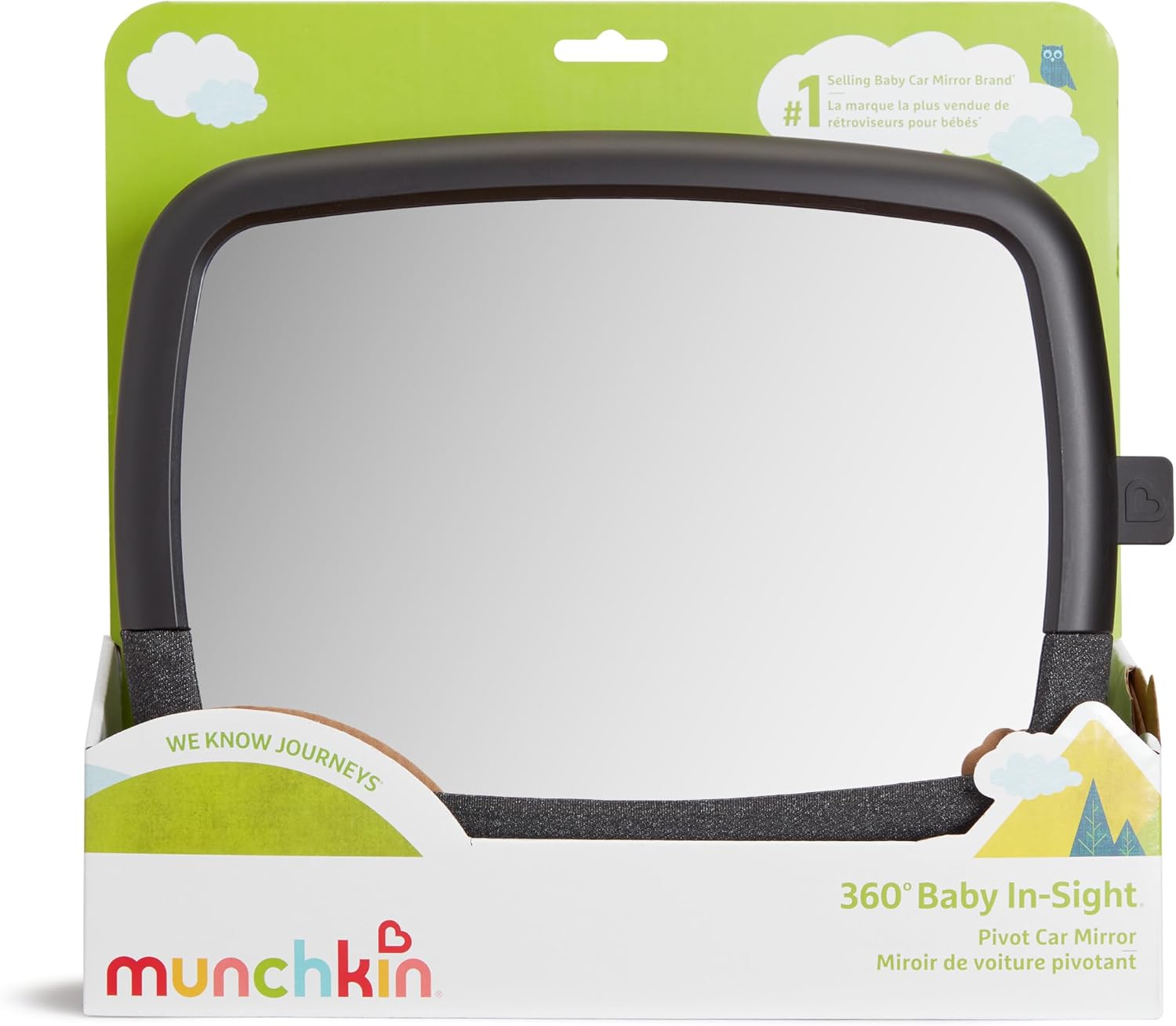 Munchkin Pivot 360 Baby Car Mirror for Rear-Facing Car Seats, Black, 1 Pack