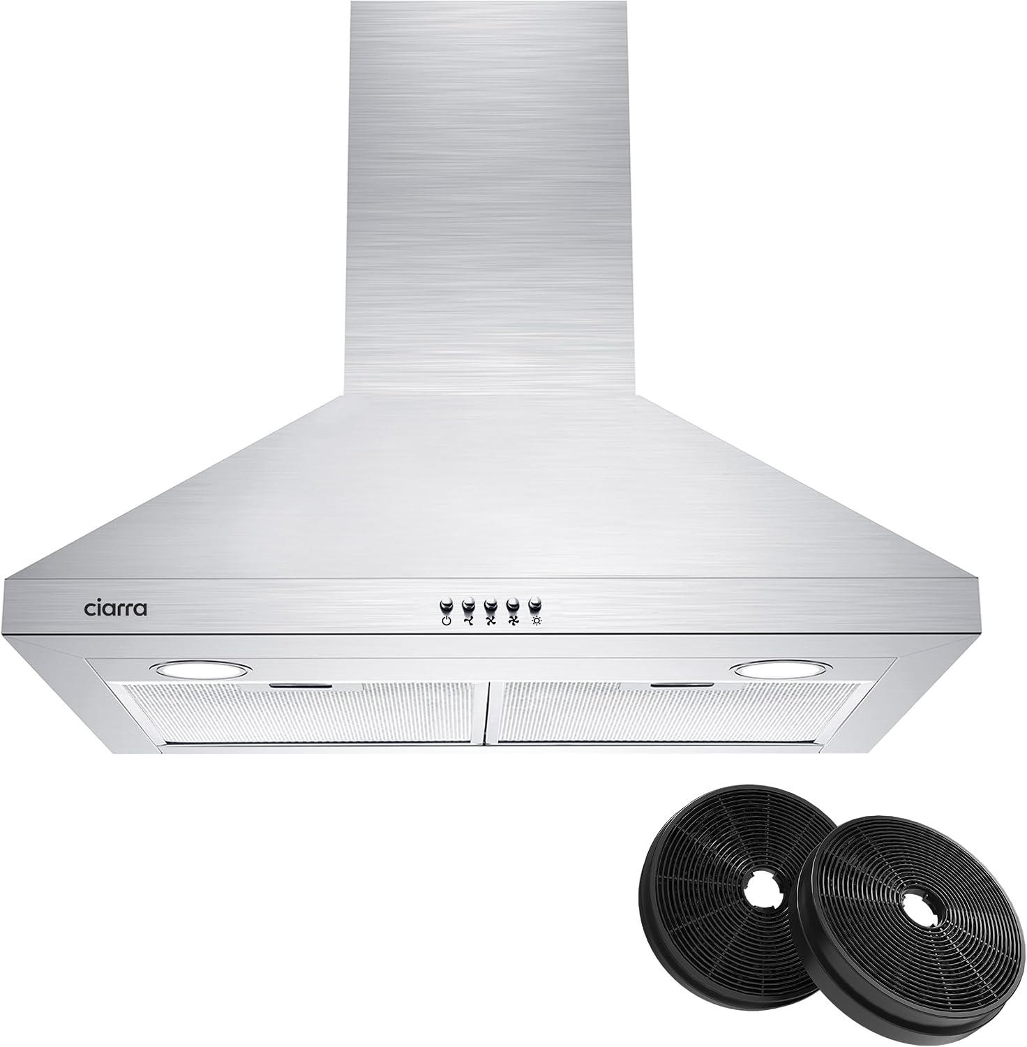 CIARRA Range Hood 30 inch 450 CFM Stainless Steel Wall Mount Range Hood Vent for Kitchen with 3 Speed Exhaust Fan Ducted and Ductless Convertible CAS75206P-003