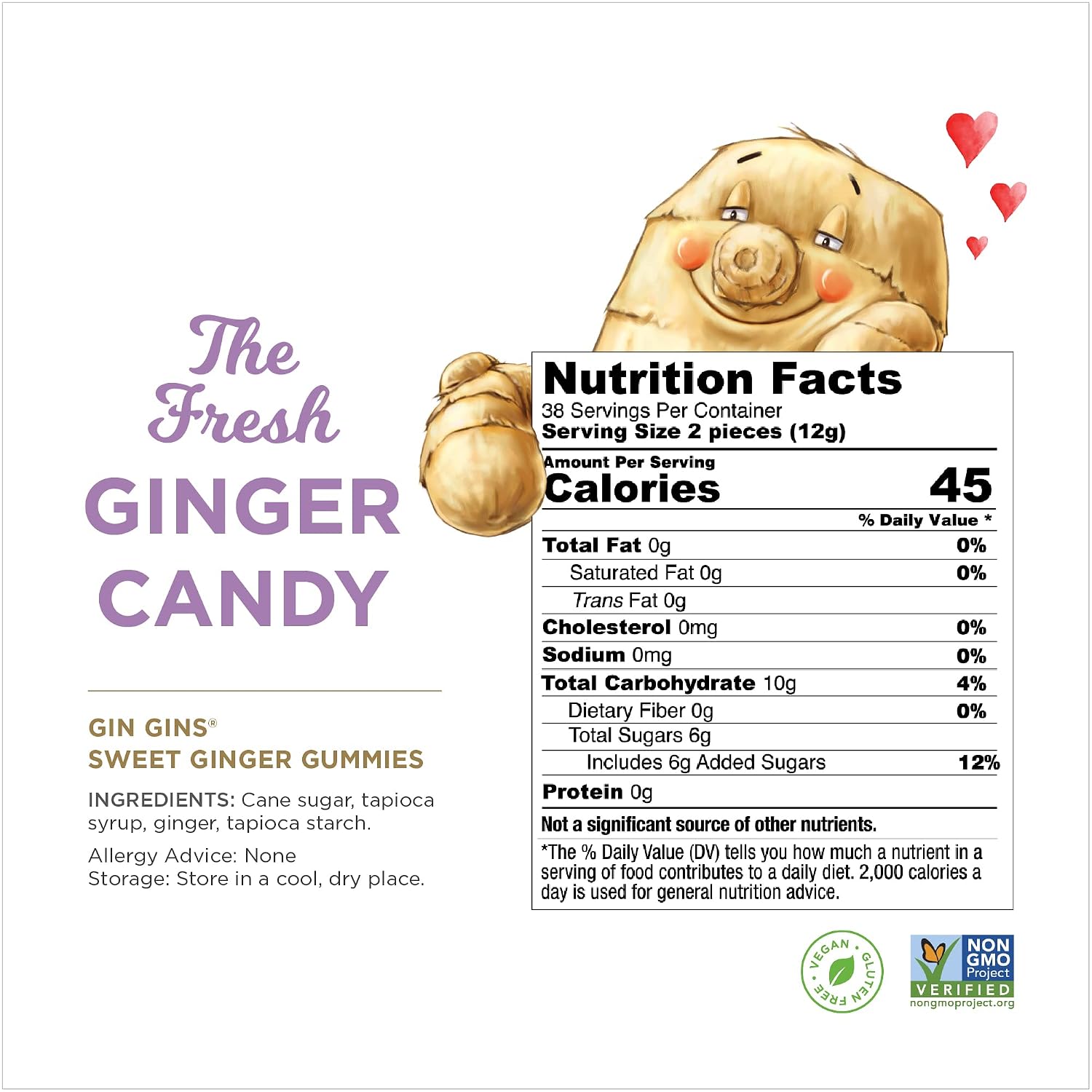 GIN GINS Sweet Ginger Gummies Made w/Fresh Ginger 1lb 1Pk