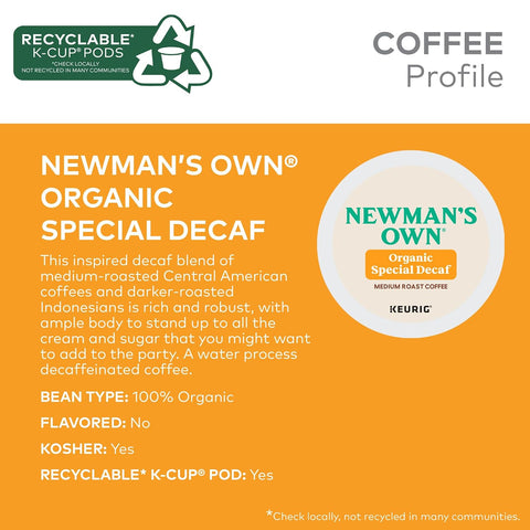 Newman's Own Organics Special Blend Decaf, Single-Serve Keurig K-Cup Pods, Medium Roast Coffee Pods, 96 Count