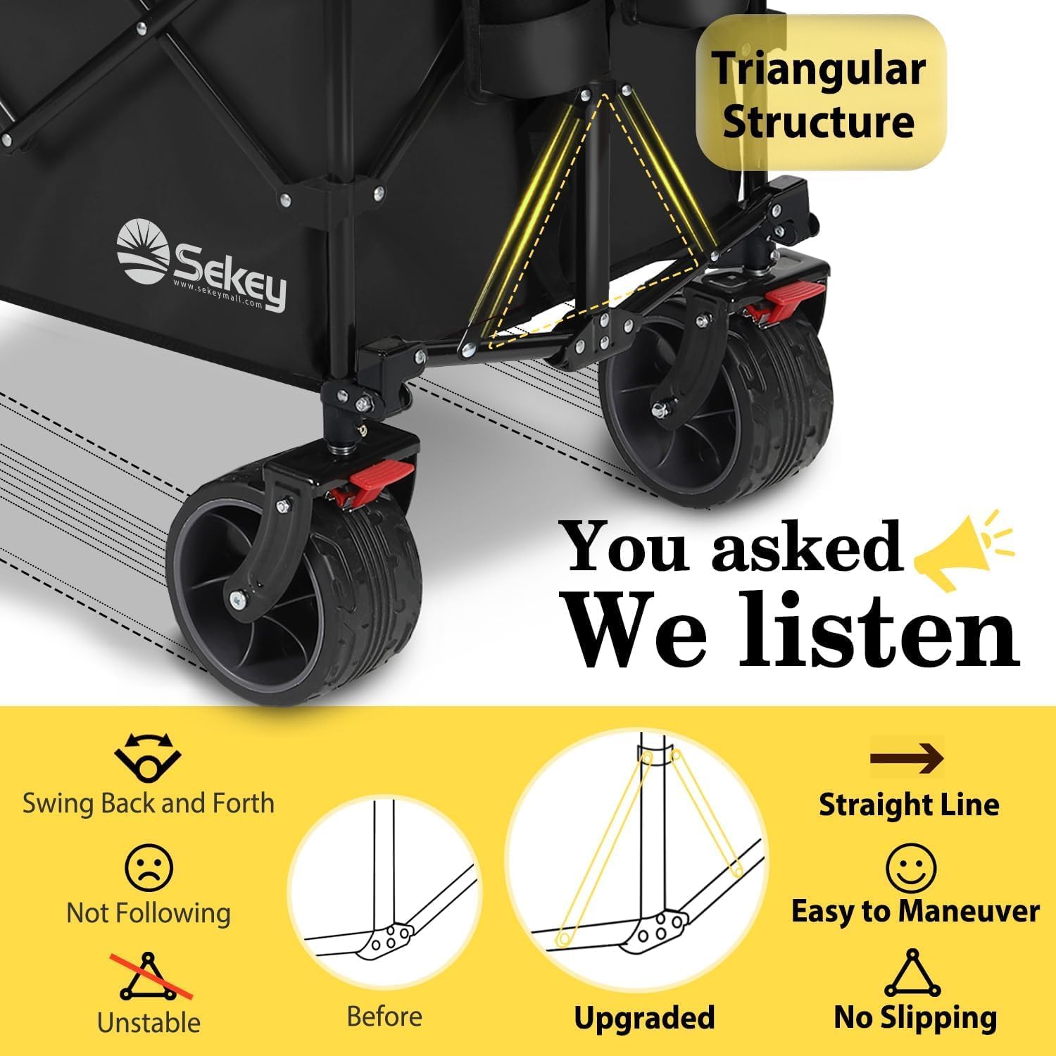 Sekey 300L Extended Collapsible Wagon, 660 lb Capacity, 48 in Long
