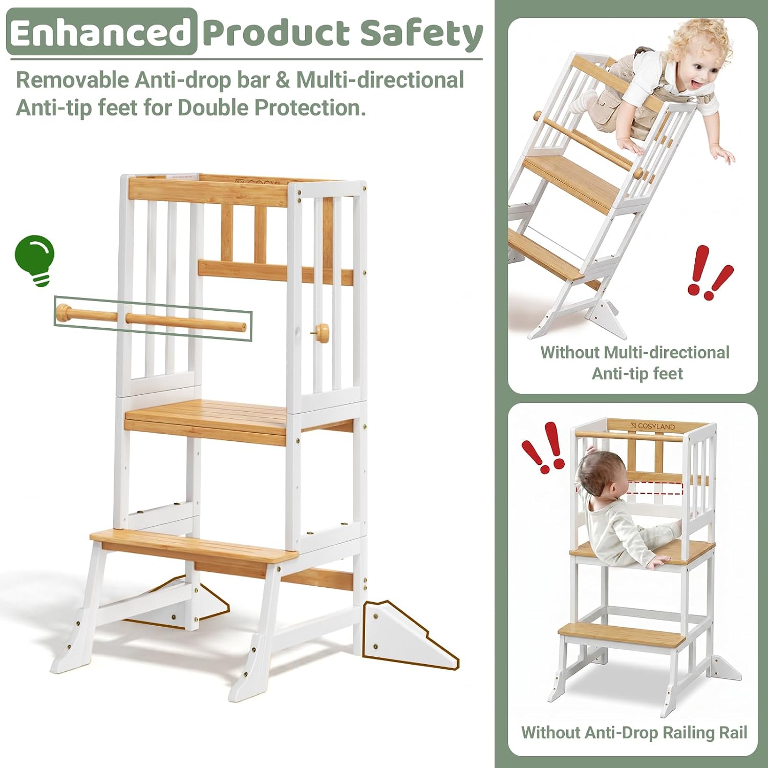 COSYLAND Toddler Standing Tower - Adjustable Height Kitchen Stool Helper