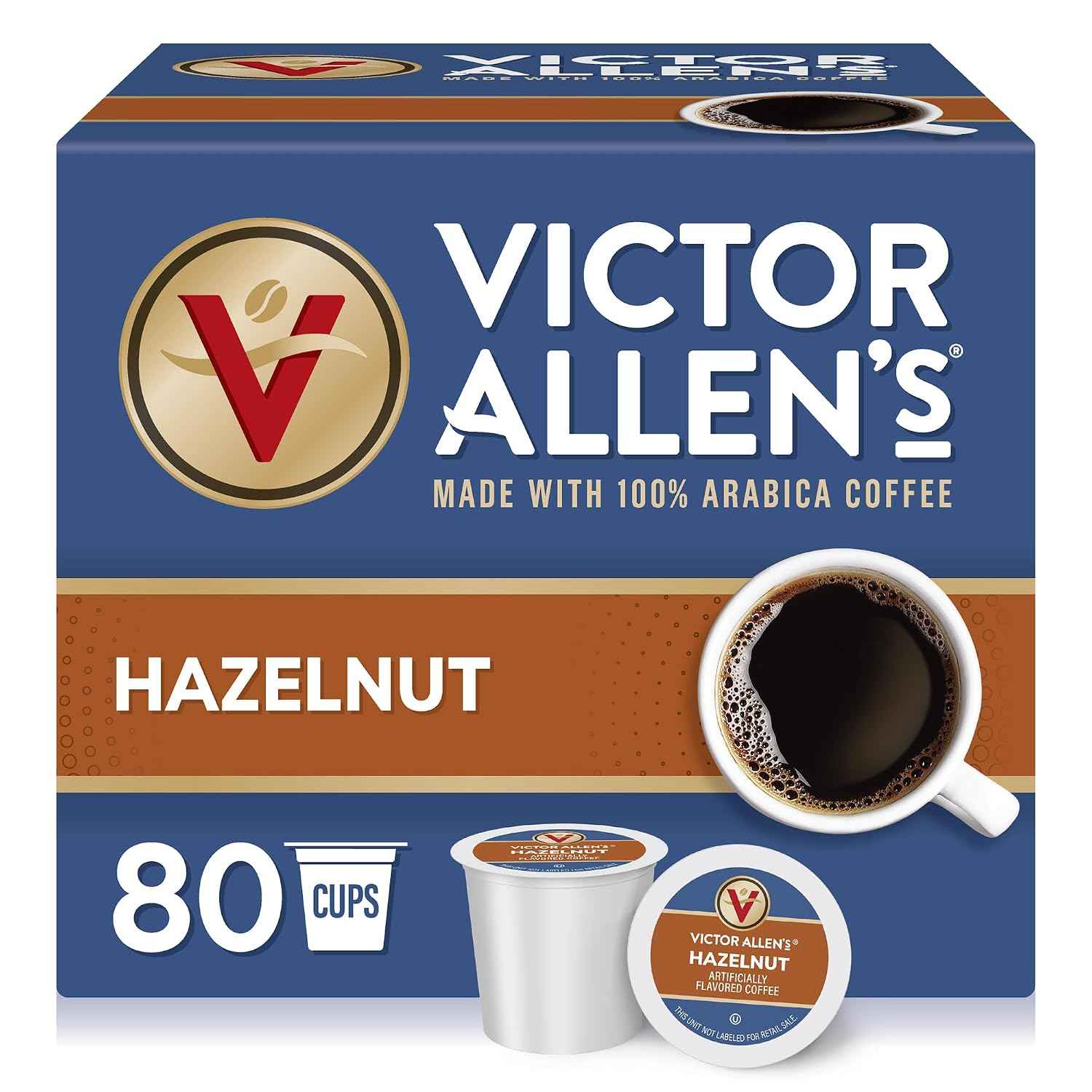 Victor Allen's Coffee Hazelnut Flavored, Medium Roast, 80 Count, Single Serve Coffee Pods for Keurig K-Cup Brewers | 100% Arabica beans, Compatible with Keurig 2.0, Sweet nutty flavor, Kosher-OU (Pareve), 90-150 mg caffeine per serving