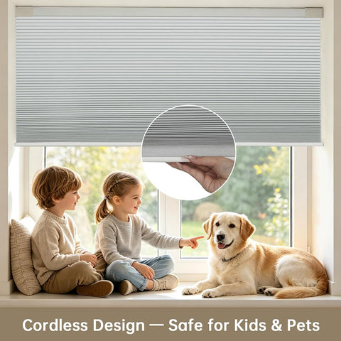 No Drill No Tools Blackout Cellular Shades,Cordless Blinds for Indoor Windows,Room Darkening Window Shades Honeycomb Blinds for Bedroom,Office,Home,White,28.5" w x 64" h