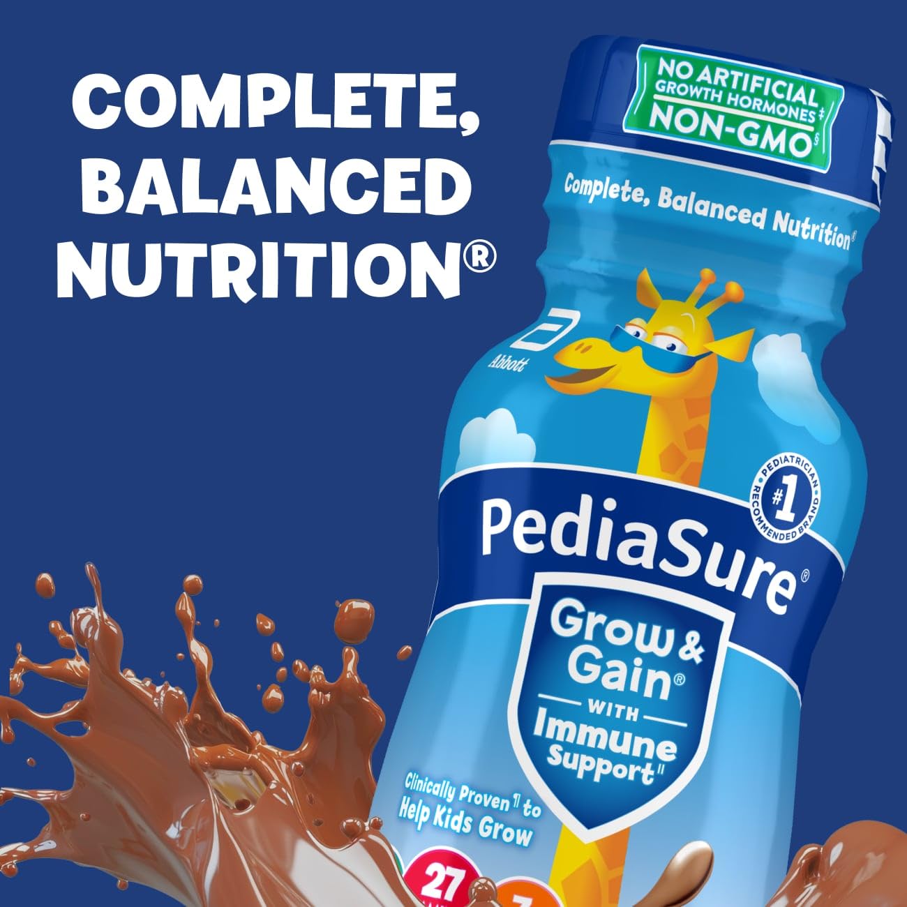 PediaSure Grow & Gain Kids Nutrition Shake, 7g Protein, Chocolate, 24 Pack