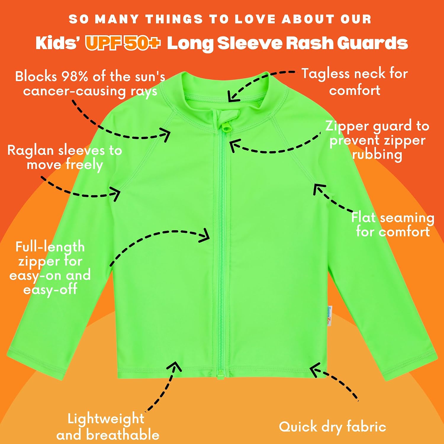 SwimZip UPF 50+ Long Sleeve Rash Guard for Boys' and Girls' - Baby, Toddler, Kids