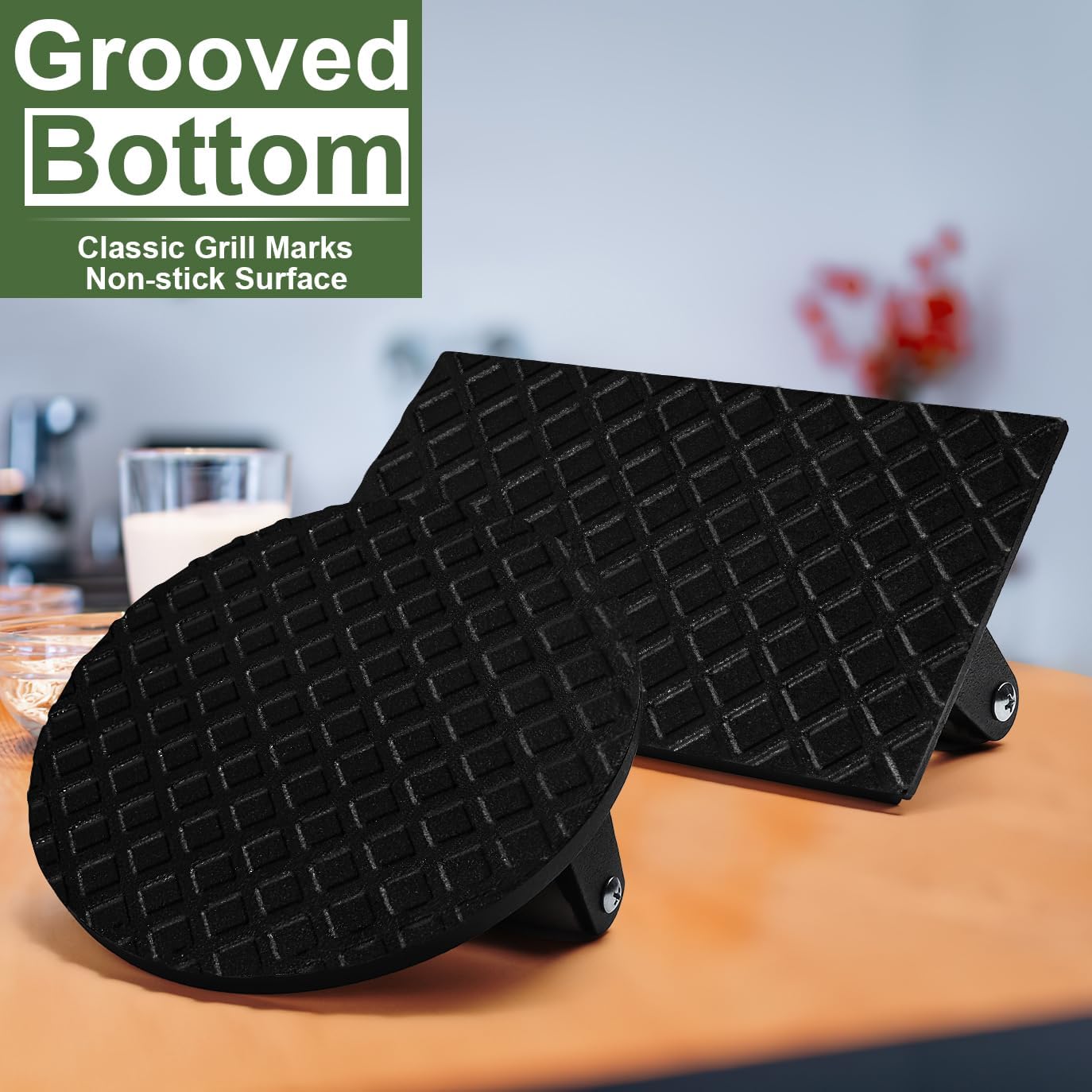 Burger Press, 7" Round & 8.2"X4.3" Rectangle Heavy-Duty Cast Iron Smash Bacon Press Meat Steak With Wood Handle for Griddle, Sandwich, Nonstick Pan