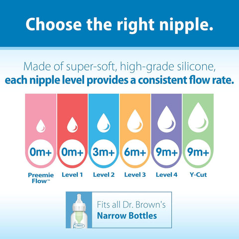 Dr. Brown’s Narrow Level 2 Medium Flow Nipple, 3m+, 6-Pack
