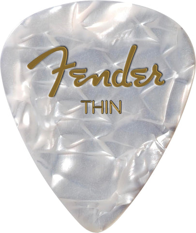Fender Premium Celluloid Guitar Picks 351 Shape, White Moto, Thin, 12-Pack