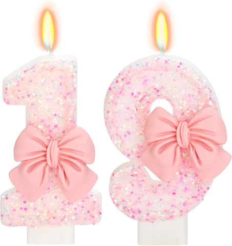 Pink Bow Birthday Number 19 Candle 19th Birthday Decorations Girl
