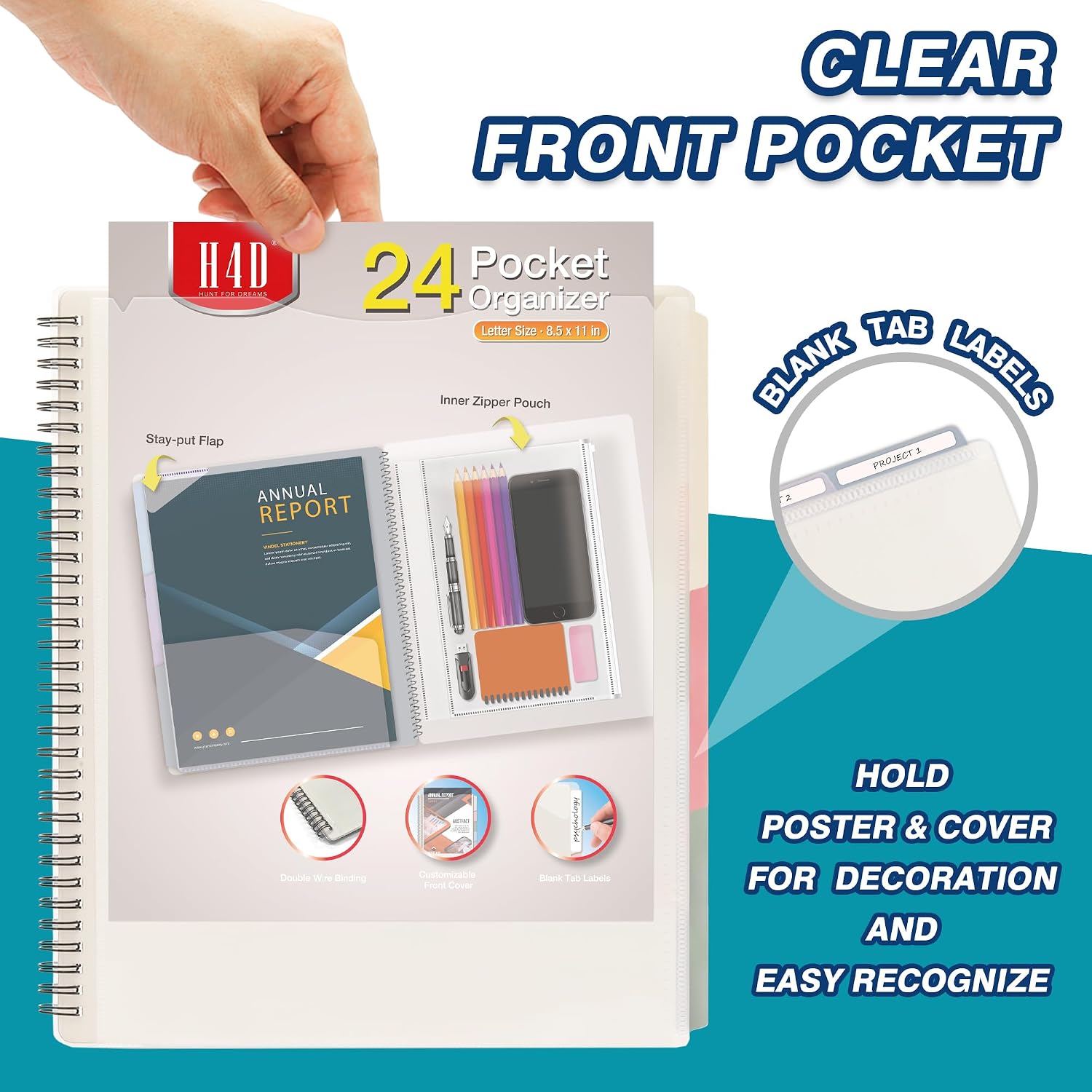 H4D 24 Pocket Poly Project Organizer, Multi Pocket Folder, Pastel Colors