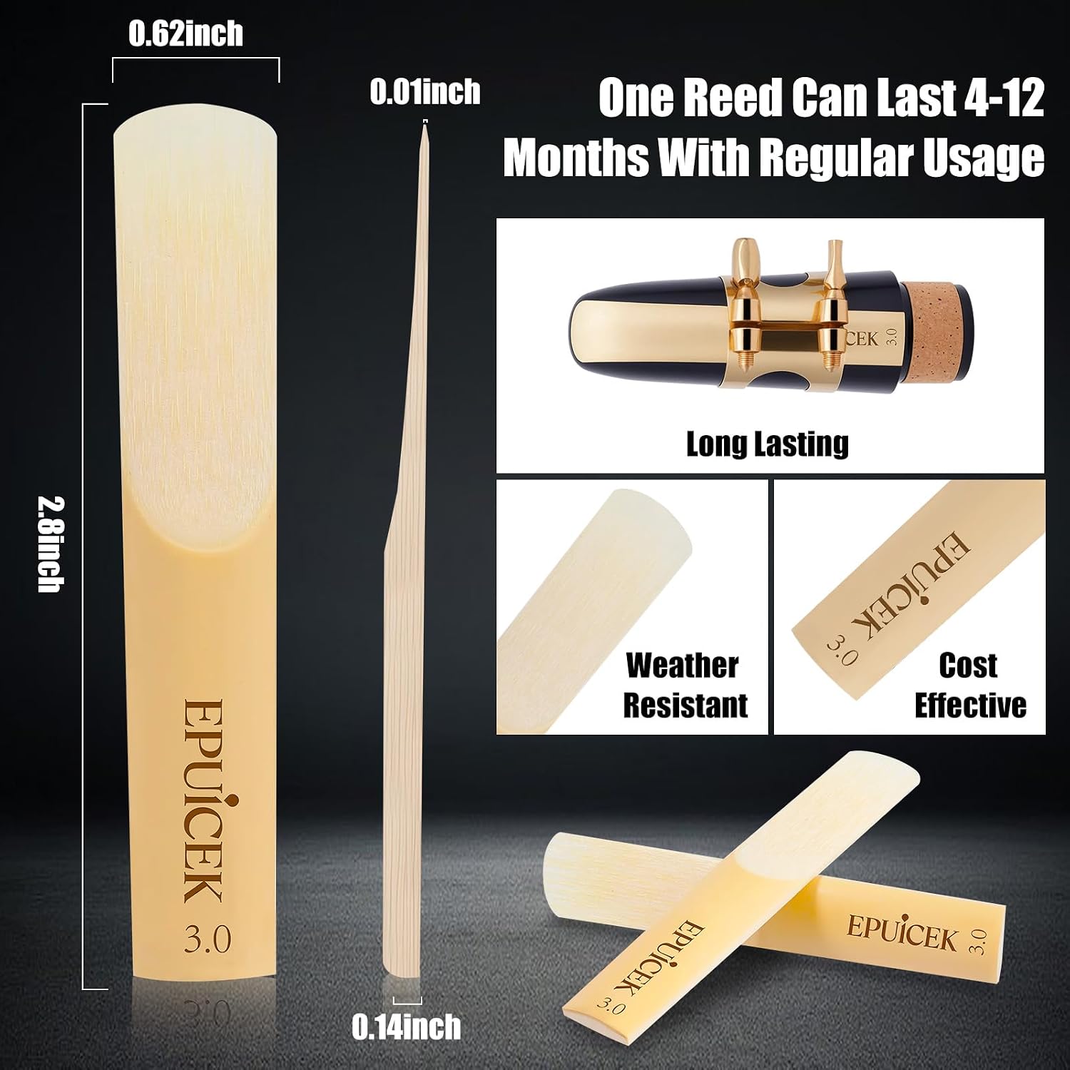 Bb Clarinet Reeds, Strength 3.0 for Beginners, 10 Pack