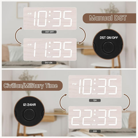 DreamSky Wooden Digital Alarm Clock for Bedroom with Large Numbers