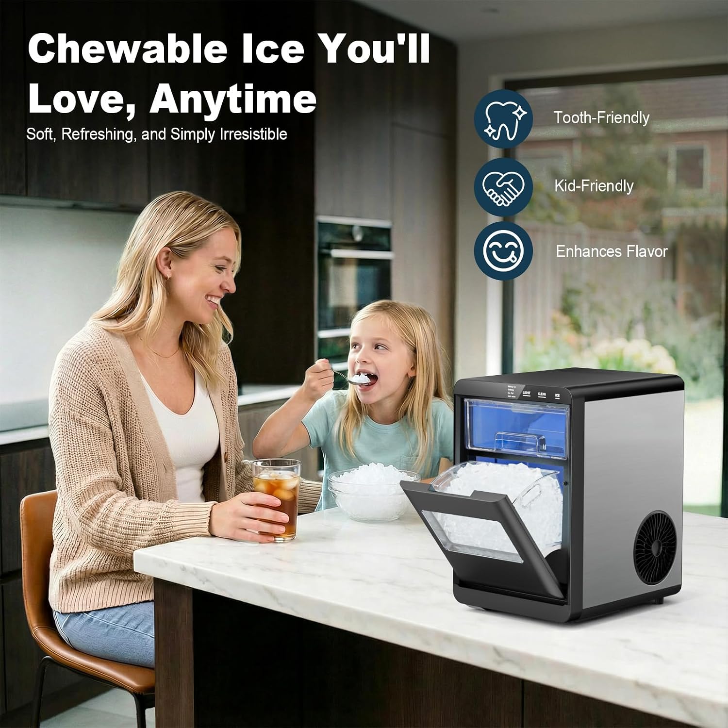 Ice Makers Countertop, 44lbs/24H Nugget Ice Machine, Self-Cleaning