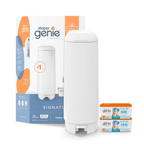 Diaper Genie Signature Pail Gift Set with 2 Easy Roll Refills, 48 bags