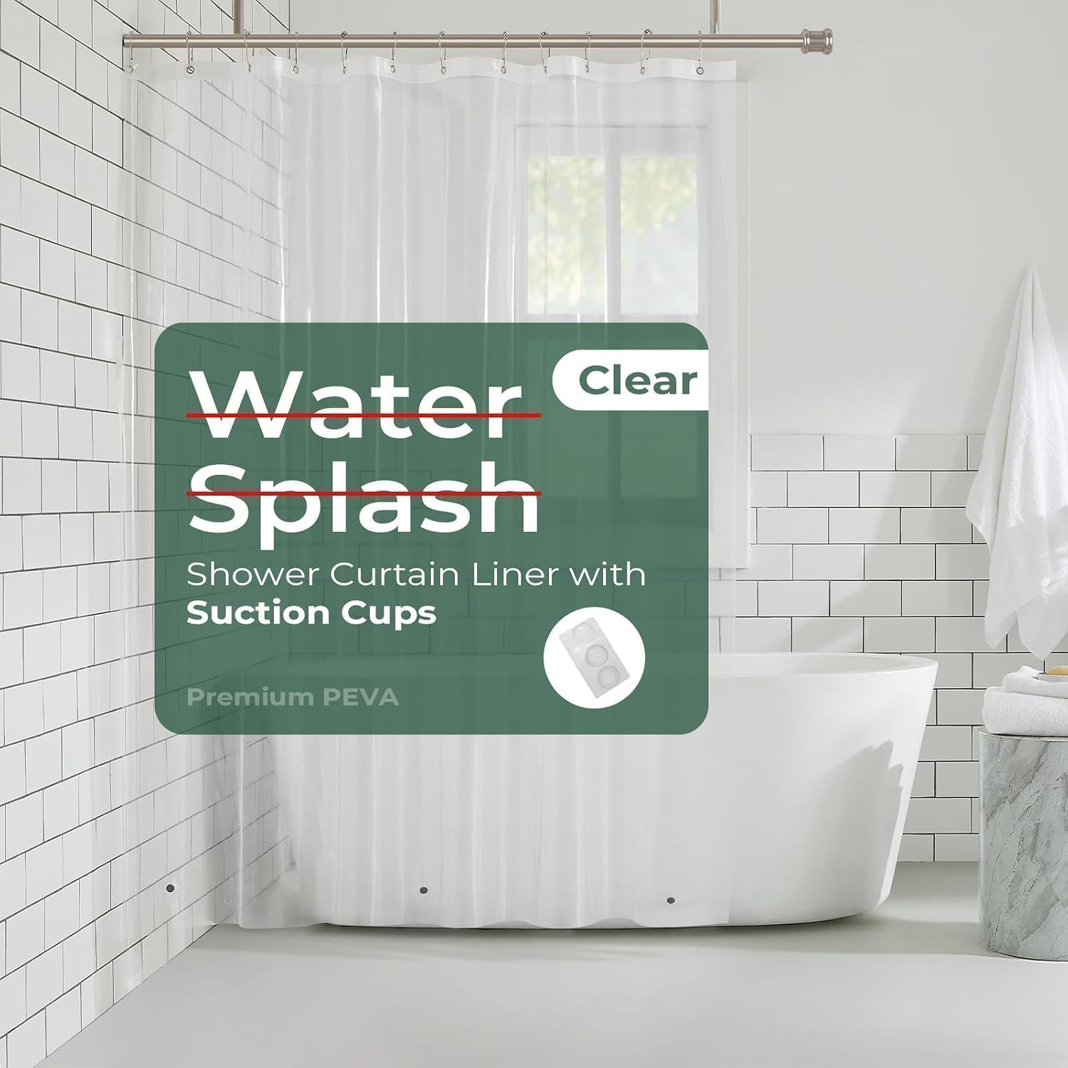 HARBOREST Shower Curtain Liner with Suction Cups, Clear, 72 x 96