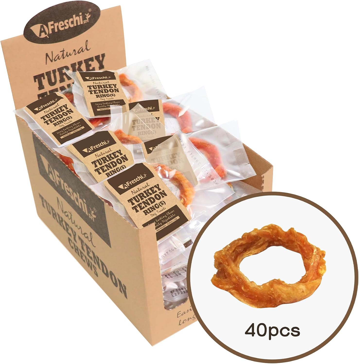 AFreschi Turkey Tendon Dog Treats for Small Dogs, Ring, 40 Count