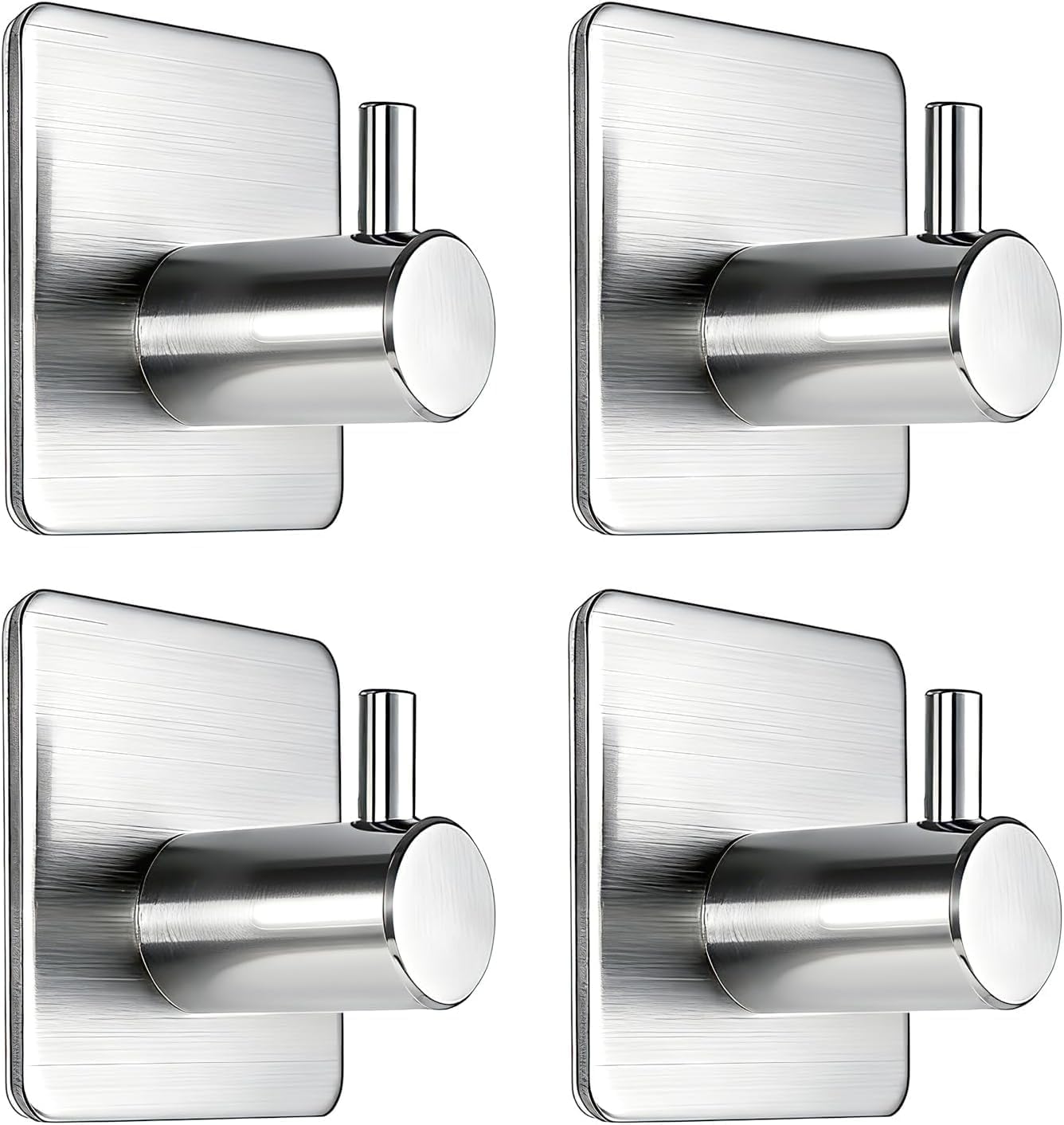 Fotosnow Adhesive Towel Hooks 15lbs Heavy Duty Wall Hooks Waterproof Stainless Steel Hanger for Hanging Coat, Hat, Towel Robe Hook Rack Wall Mount- Bathroom and Bedroom 4-Packs