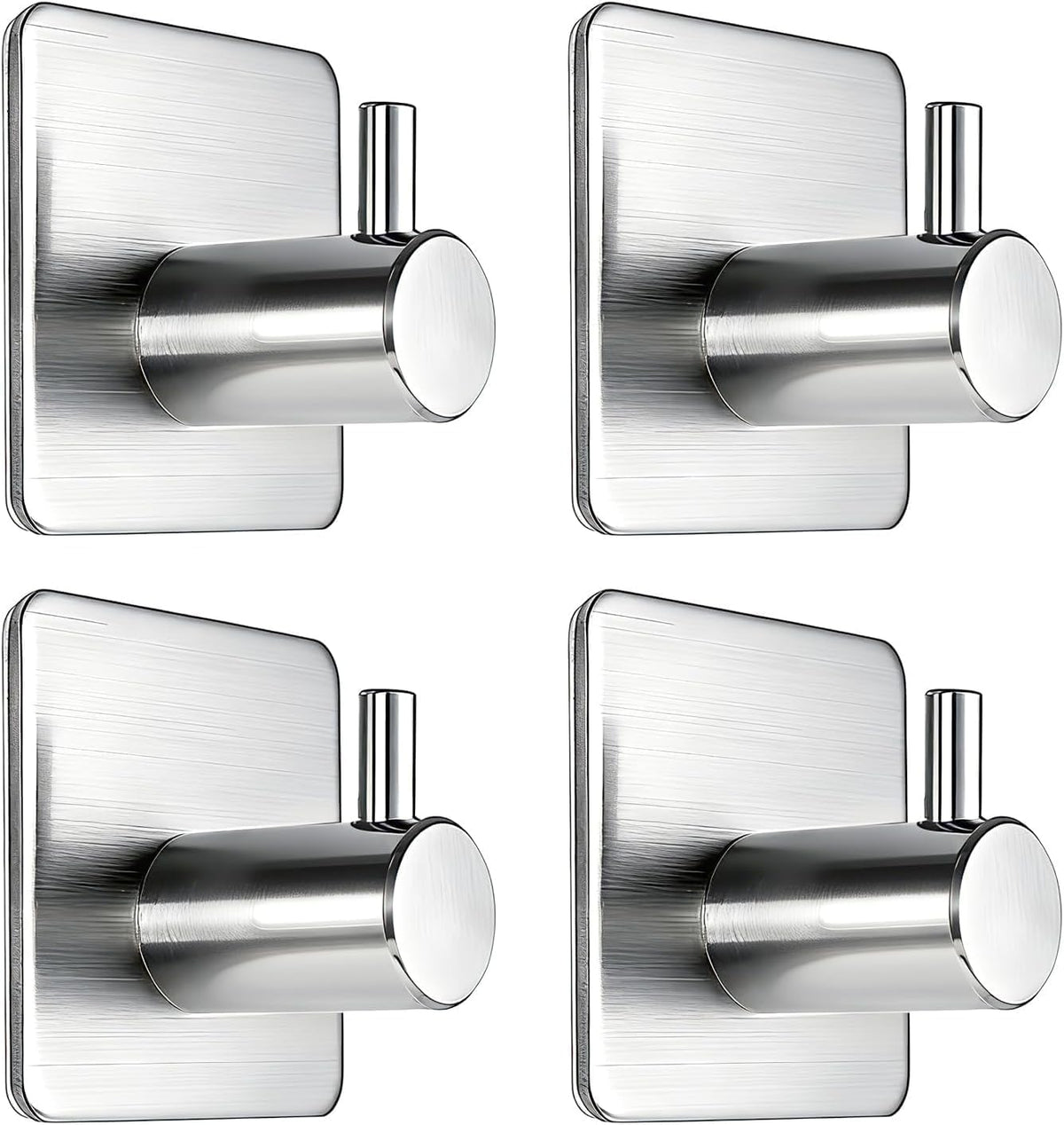 Fotosnow Adhesive Towel Hooks 15lbs Heavy Duty Wall Hooks Waterproof Stainless Steel Hanger for Hanging Coat, Hat, Towel Robe Hook Rack Wall Mount- Bathroom and Bedroom 4-Packs