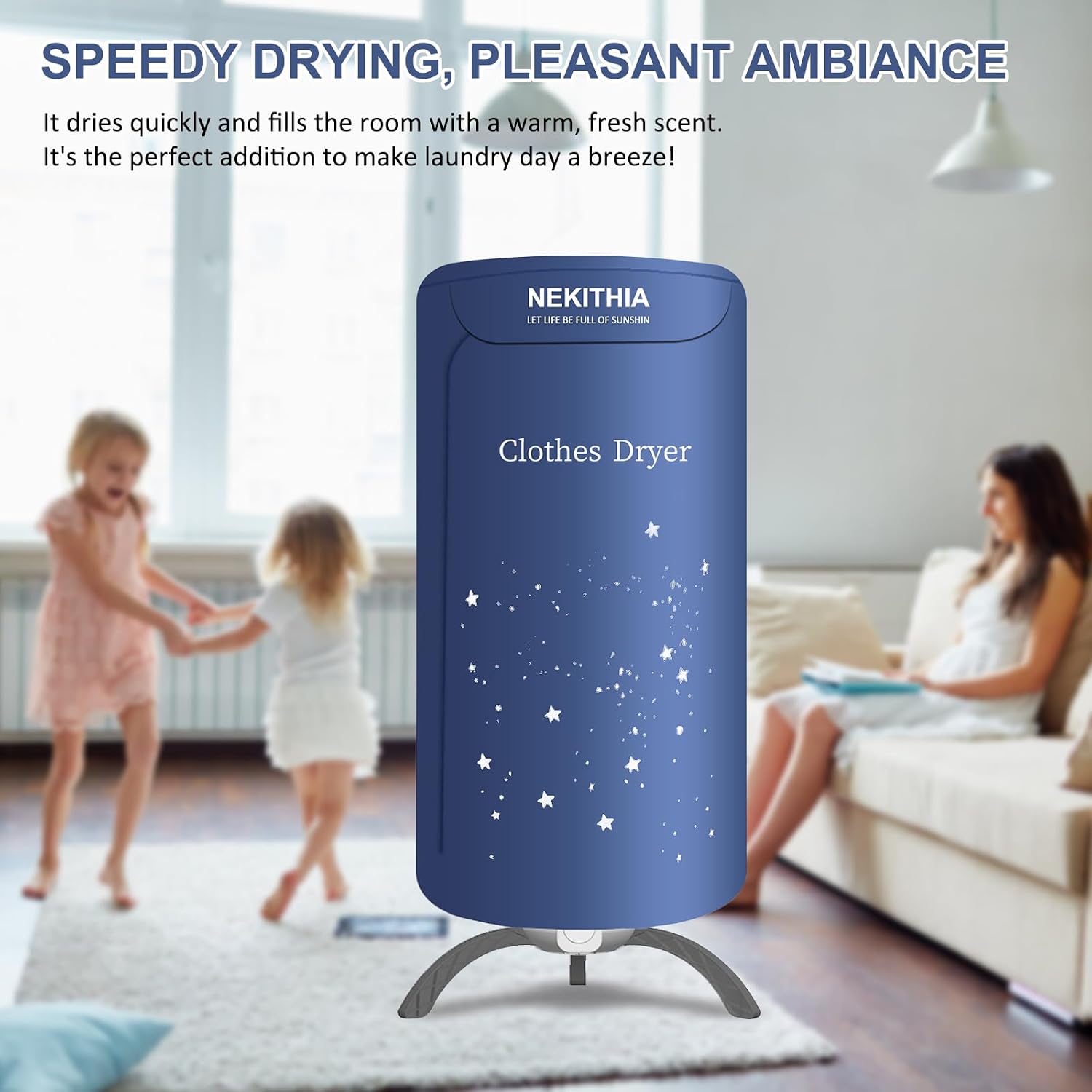 Portable Clothes Dryer, 900W Fast Drying & Large Load Capacity Blue