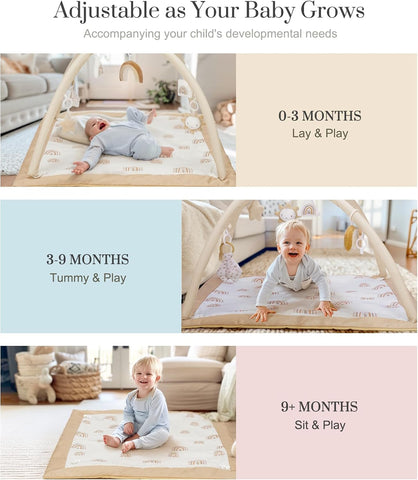 Mallify Washable Tummy Time Mat, Baby Play Gym with 6 Featured Toys and 12 Milestone Cards, Baby Gym for Infant & Toddler, Deluxe Larger Baby Play Mat, Baby Play Mats for Floor, Non Slip Mats
