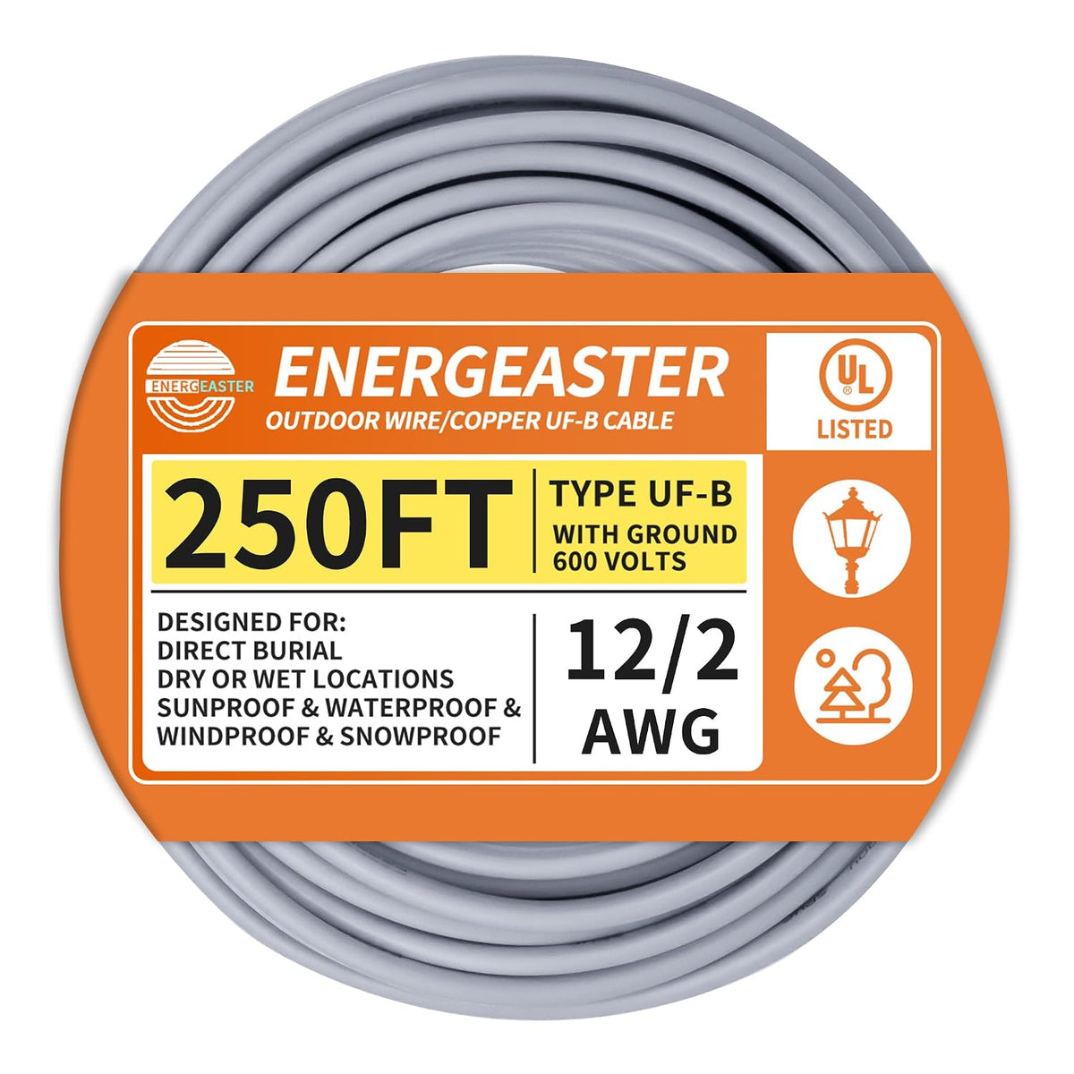 Energeaster 12/2 UF-B 250FT Solid Underground Feeder Direct Burial Cable
