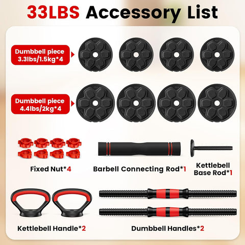 Adjustable Dumbbell Set, 20/33/45/70/90lbs Free Weight Set with Connector, 5-in-1 Dumbbell Set for Barbells, Kettlebells, Push up Stand, Weight Plate, Home Gym Suitable Men/Women