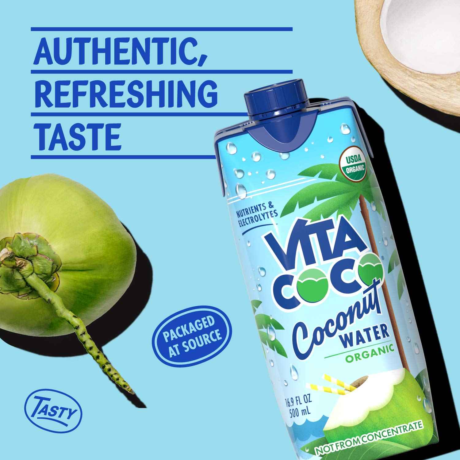 Vita Coco Organic Coconut Water, Original, 16.9 Oz (Pack of 12)