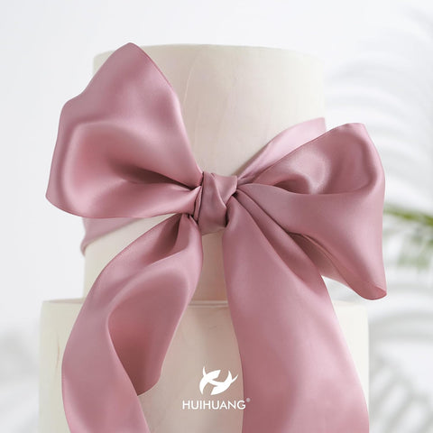 HUIHUANG Double Face Satin Rosy Mauve Ribbon 4 inch Wide Continuous 10 Yds