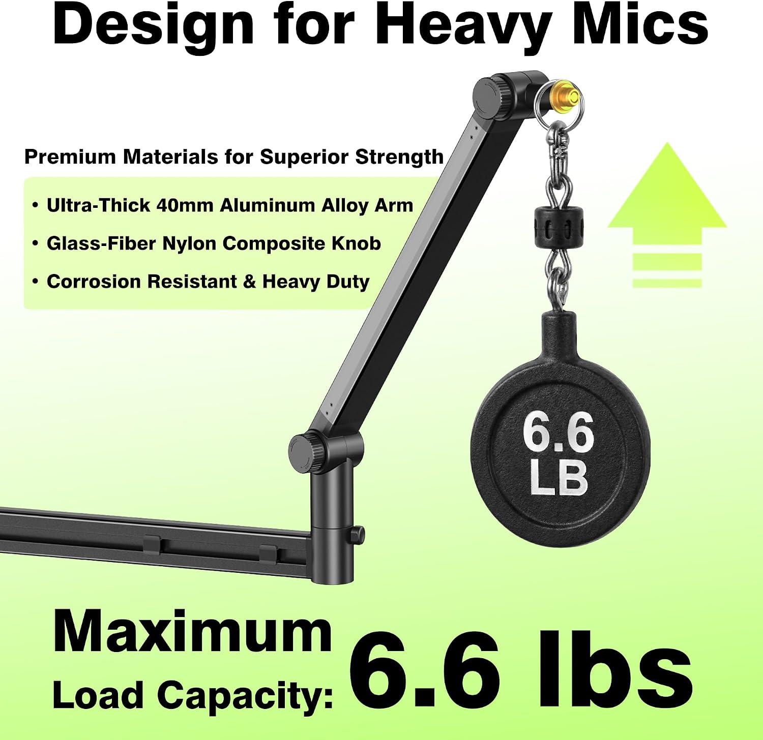 AA AUDIO ACCESSORY Mic Arm Desk Mount (Design for Heavy Mic) 6.6lbs Load Capacity, Stable Gear Lock Never Sags, Metal Low Profile Microphone Boom Stand for Shure SM7B SM7dB MV7, Blue Yeti, Rode PodMic